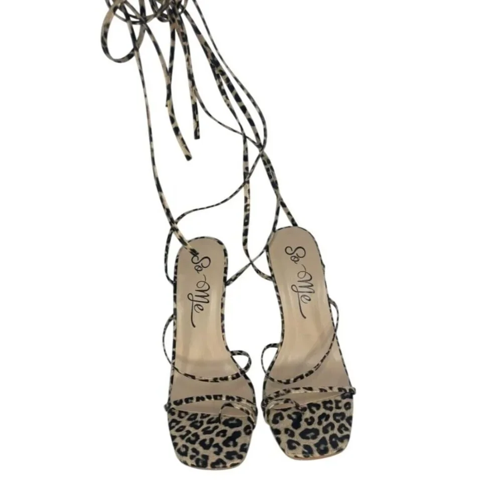 SO ME / Lace Up / Leopard Print / Heels With Clear / Stiletto Heel / Strappy